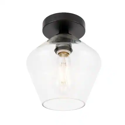 Front. Living District - Gene 1 light Black and Clear glass Flush mount - Black And Clear Glass.
