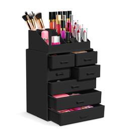 Sorbus - Medium 7 Drawer Makeup Organizer Case with Lipstick Slots & Makeup Brush Holders - Black
