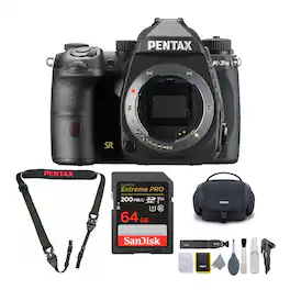PENTAX - K-3 Mark III Camera Body (Black) with Cleaning Kit, Strap, & 64GB SD Card