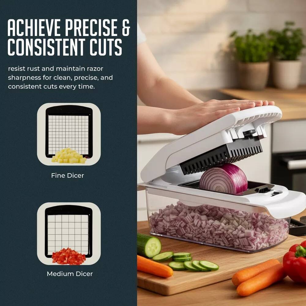 ACHIEVE PRECISE & CONSISTENT CUTS

resist rust and maintain razor sharpness for clean, precise, and consistent cuts every time.

Fine Dicer

Medium Dicer