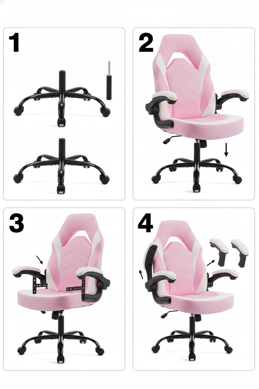 Alt View 4. AOITUN - Ergonomic Pink Gaming Desk Chair for Daily Comfort - Ideal for Dorm or Home Office - White.