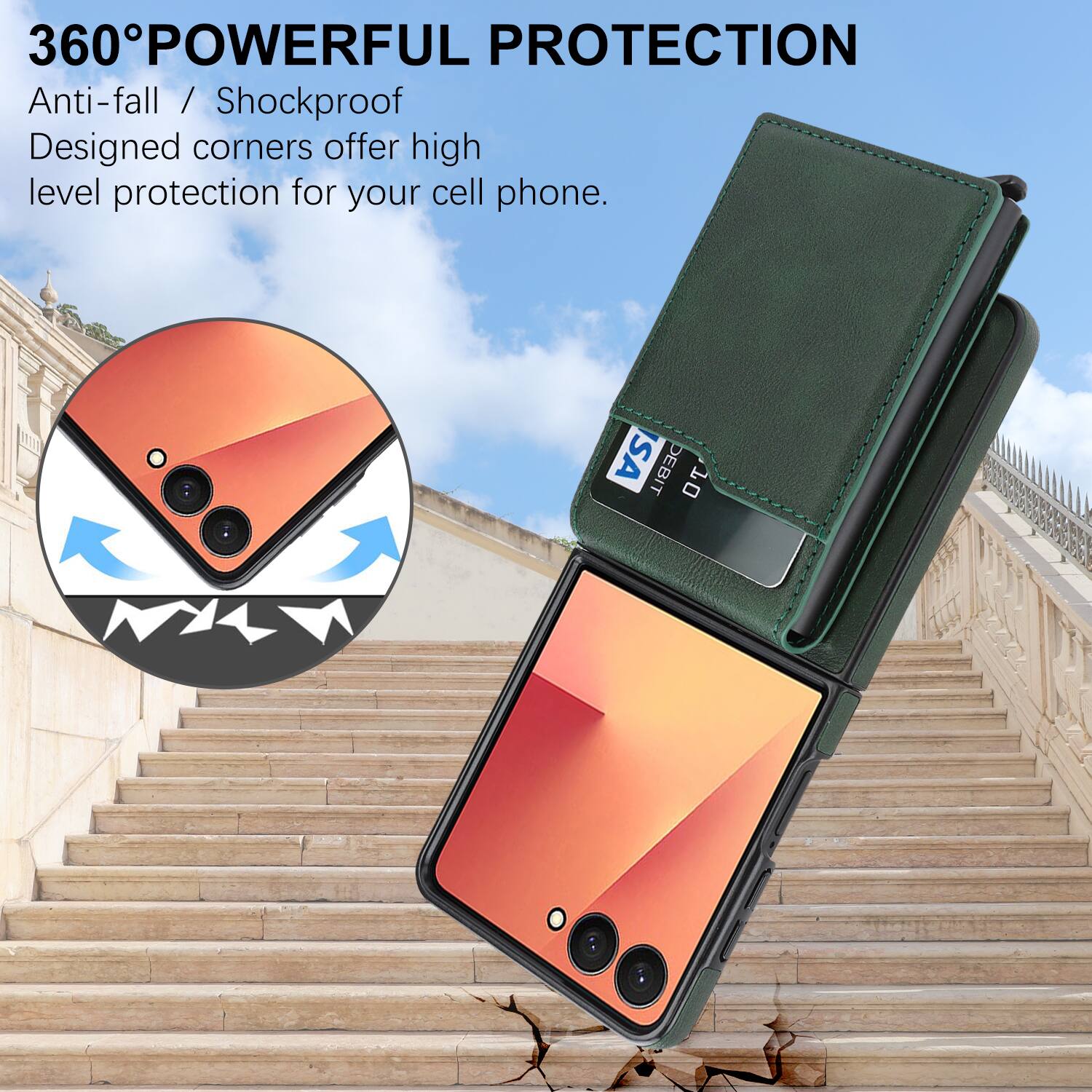 360° POWERFUL PROTECTION  
Anti-fall / Shockproof  
Designed corners offer high level protection for your cell phone.