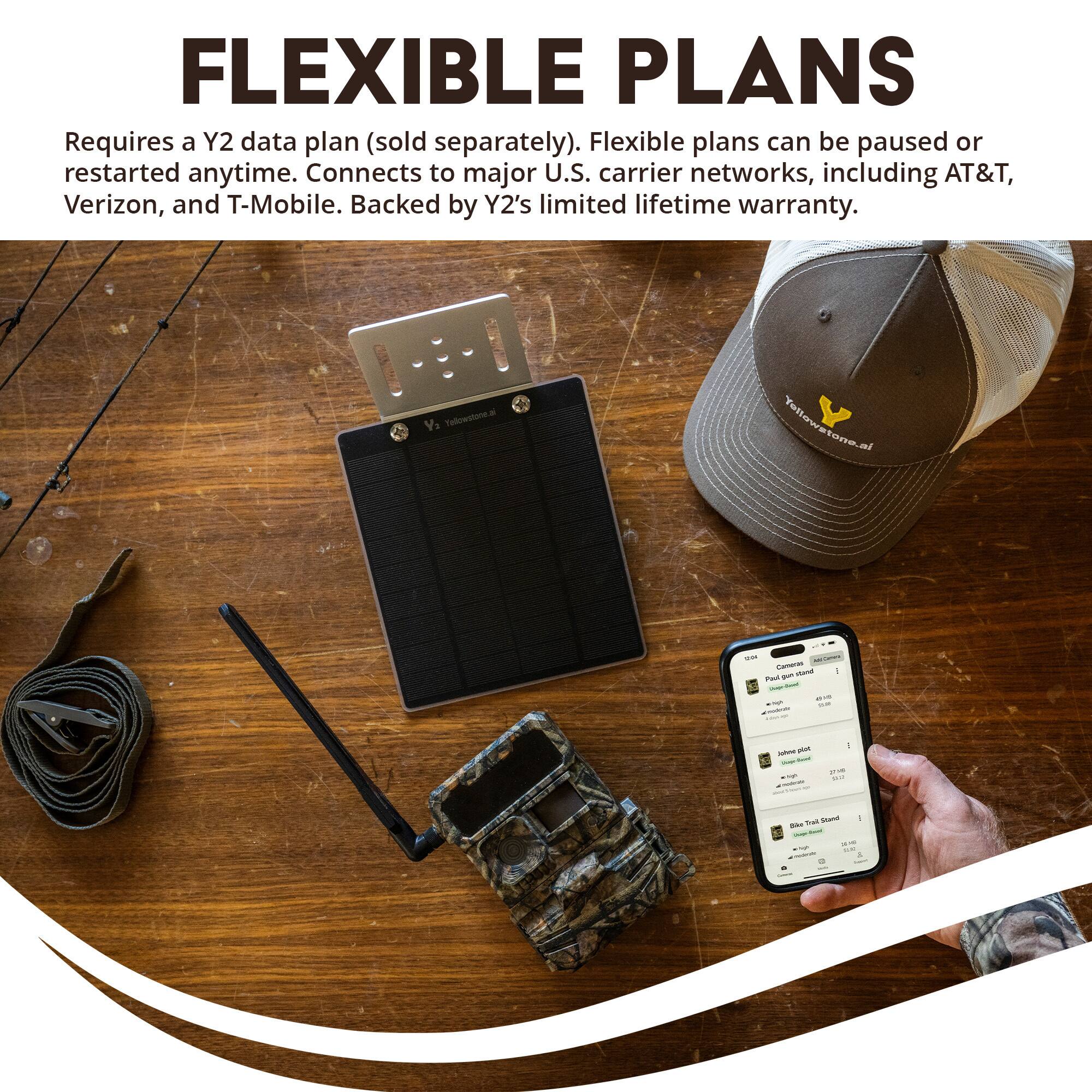 FLEXIBLE PLANS

Requires a Y2 data plan (sold separately). Flexible plans can be paused or restarted anytime. Connects to major U.S. carrier networks, including AT&T, Verizon, and T-Mobile. Backed by Y2's limited lifetime warranty.