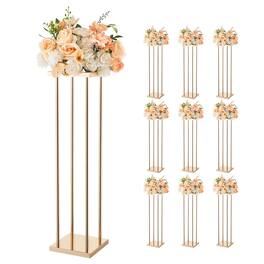 VEVOR - Wedding Flower Stand, 10PCS 31.5-inch Column Flower Stand, Floral Stands with Metal Laminate, Cylindrical Cubic Floral - French Gold