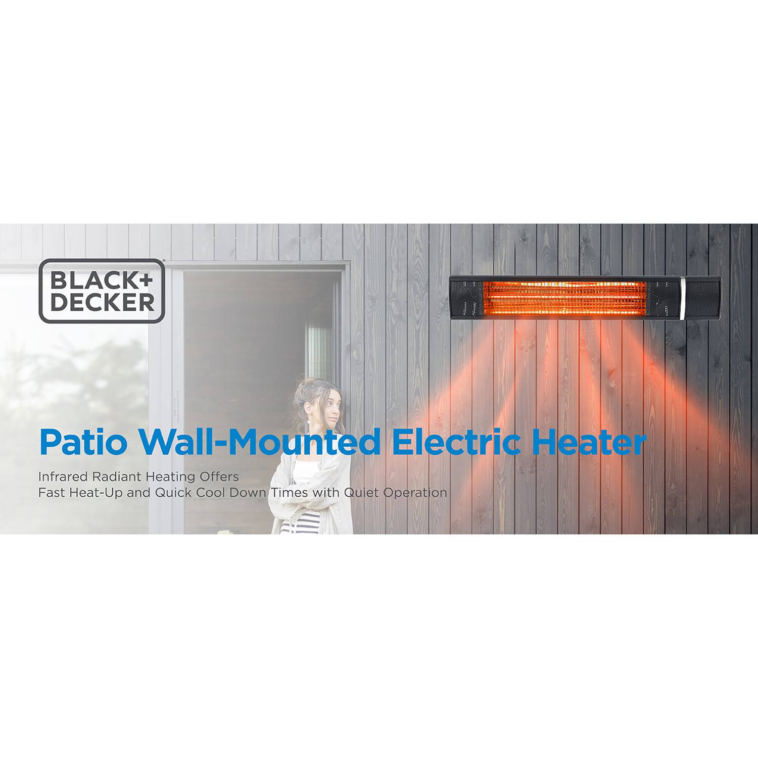 BLACK+ DECKER Patio Wall-Mounted Electric Heater Infrared Radiant Heating Offers Fast Heat-Up and Quick Cool Down Times with Quiet Operation