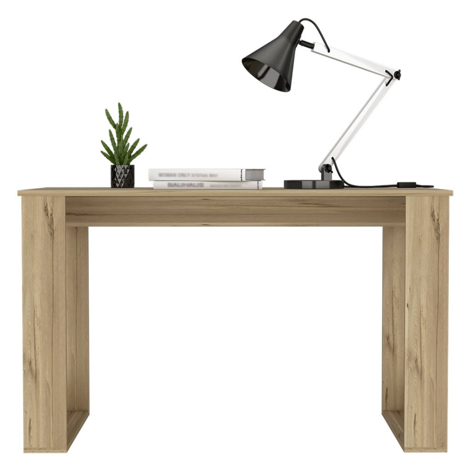 Front. Glintex - Modern Computer Desk with 47" Wide Worksurface, Stylish Leg Design, Spacious Legroom, Durable Home Office Writing Table - Light Oak.