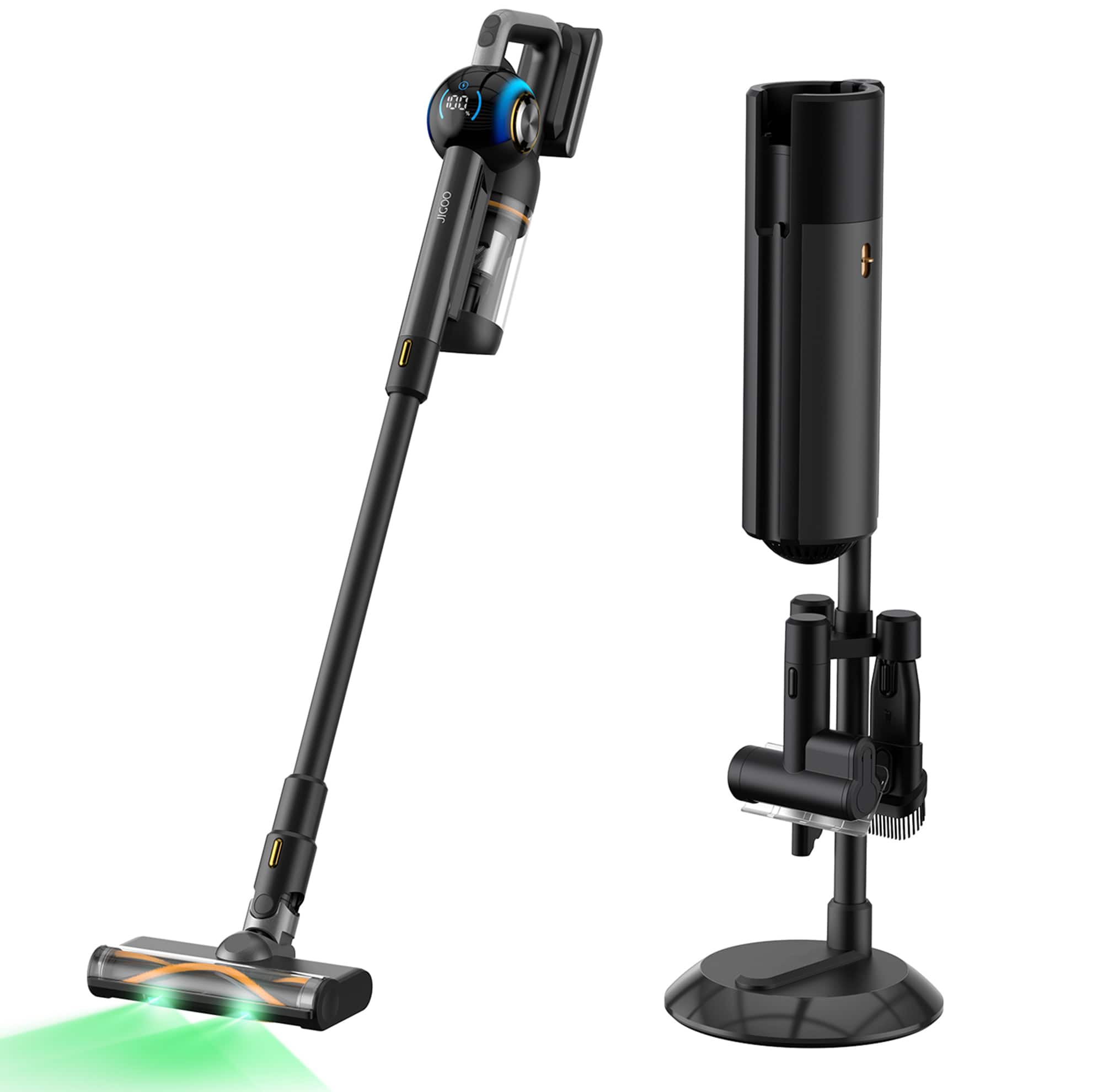 JIGOO - V700 Cordless Stick Vacuum w/ HEPA Filter, 215AW Powerful Suction, Portable Auto-Empty Station for Carpets & Hardfloor - Gray