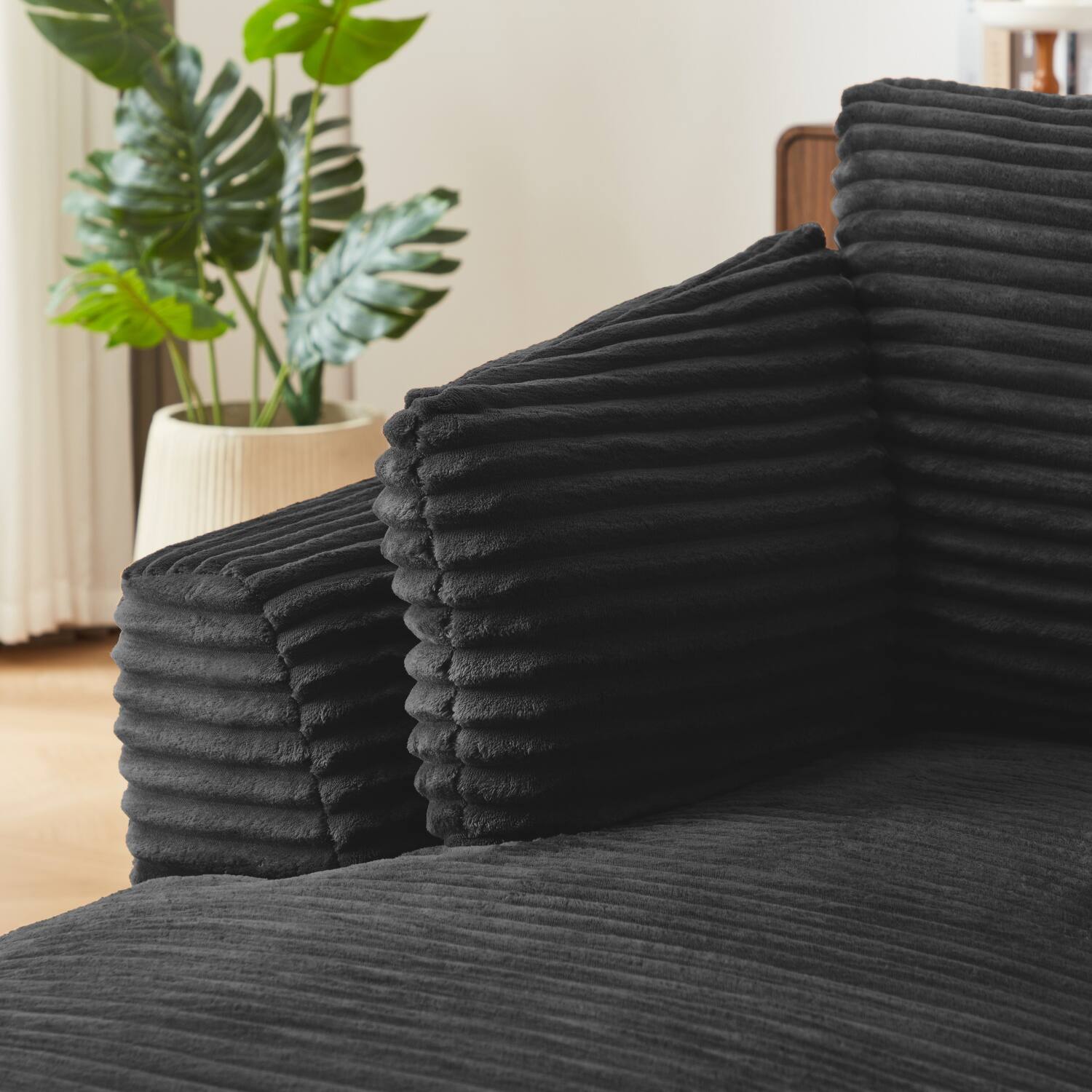 Alt View 4. Z-Edge - Corduroy sleeper sofa couch, no assembly needed, Perfect for Living Room/Dorm/Apartment - Black - Black.