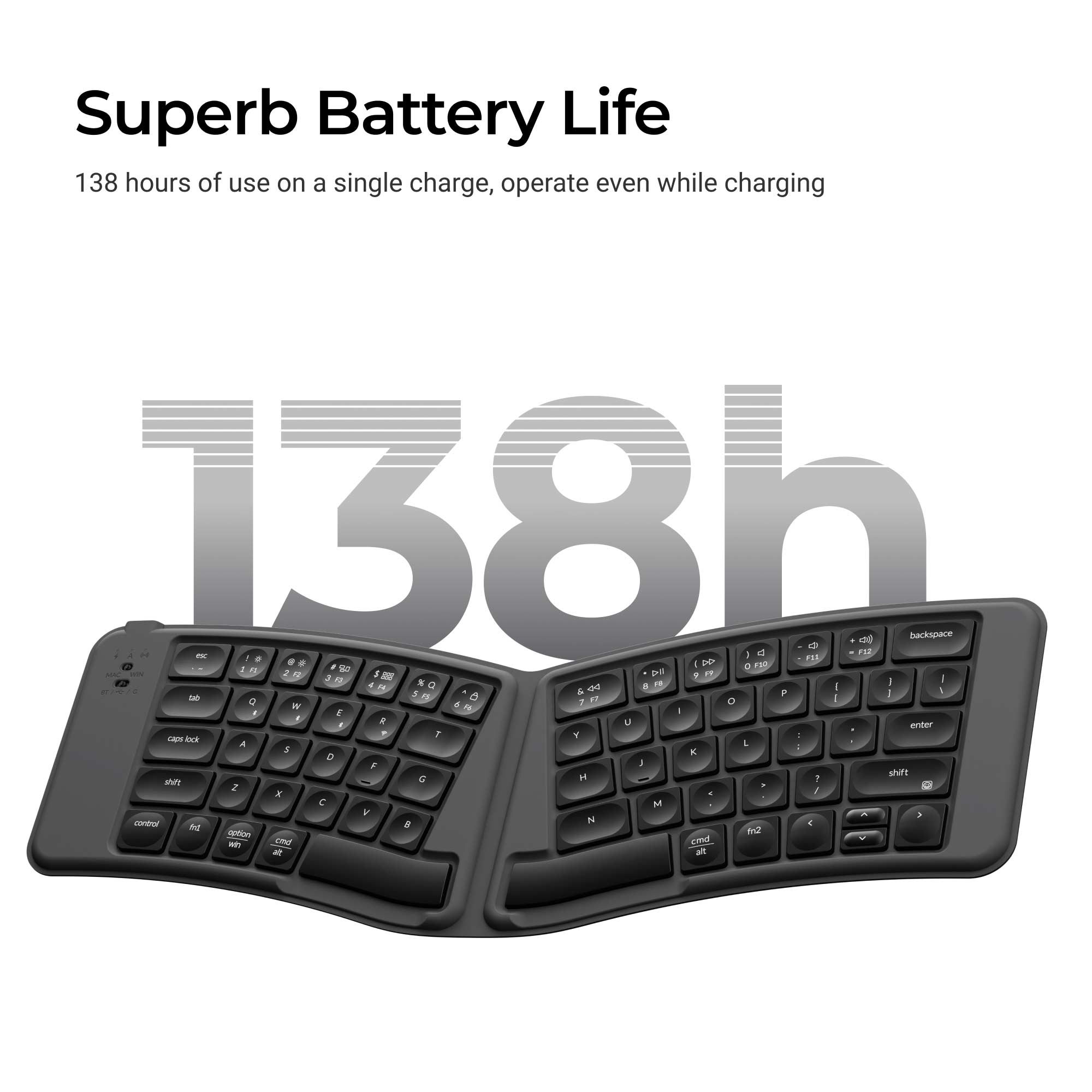 Superb Battery Life  
138 hours of use on a single charge, operate even while charging