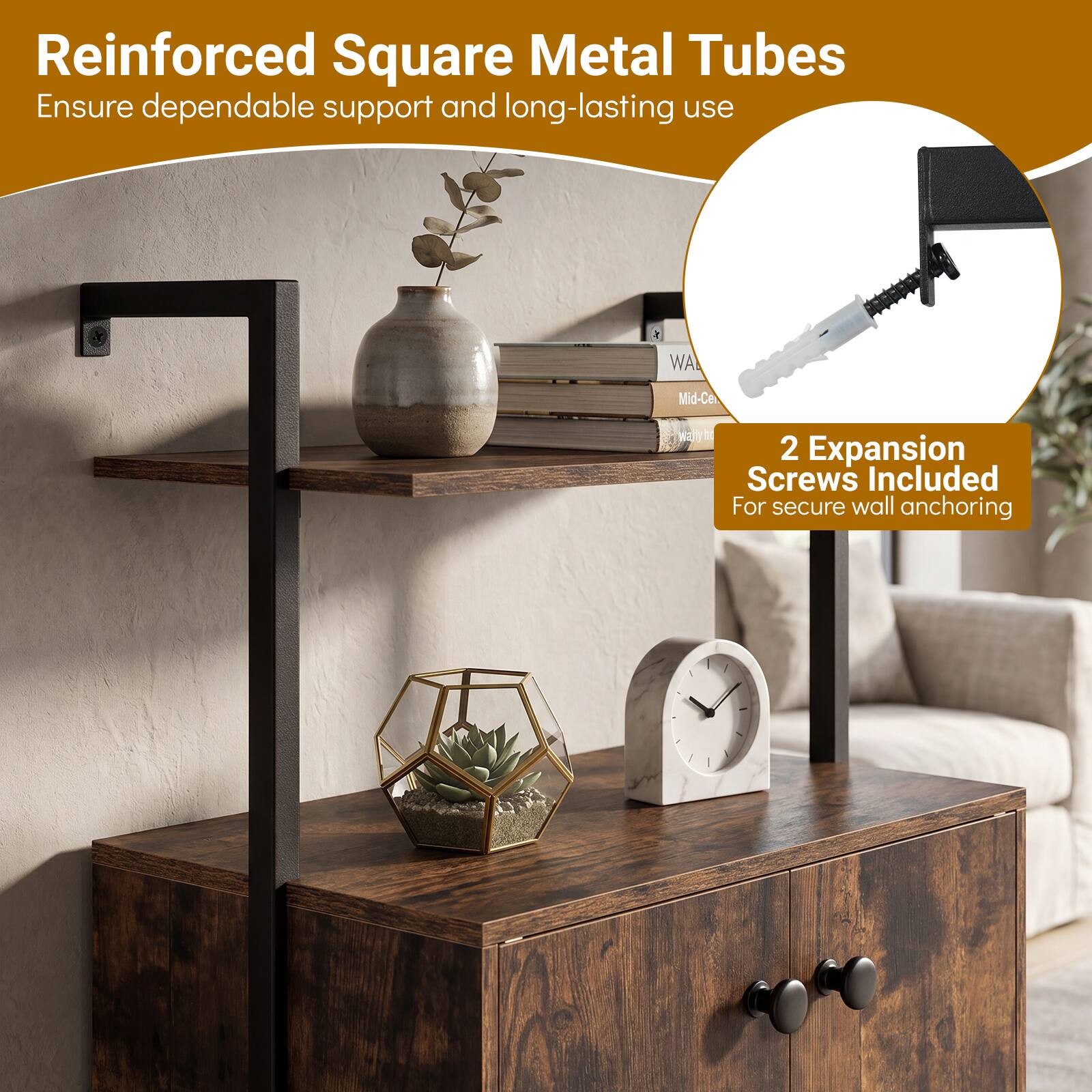 Reinforced Square Metal Tubes Ensure dependable support and long-lasting use

2 Expansion Screws Included For secure wall anchoring
