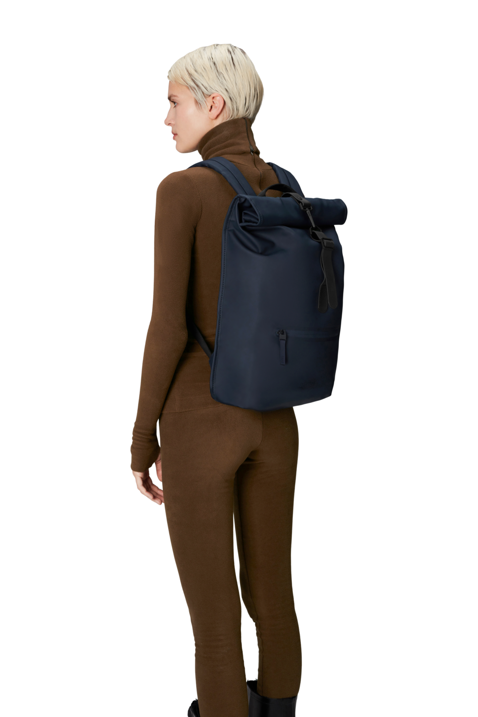 Left. RAINS - Rolltop Rucksack - Navy.