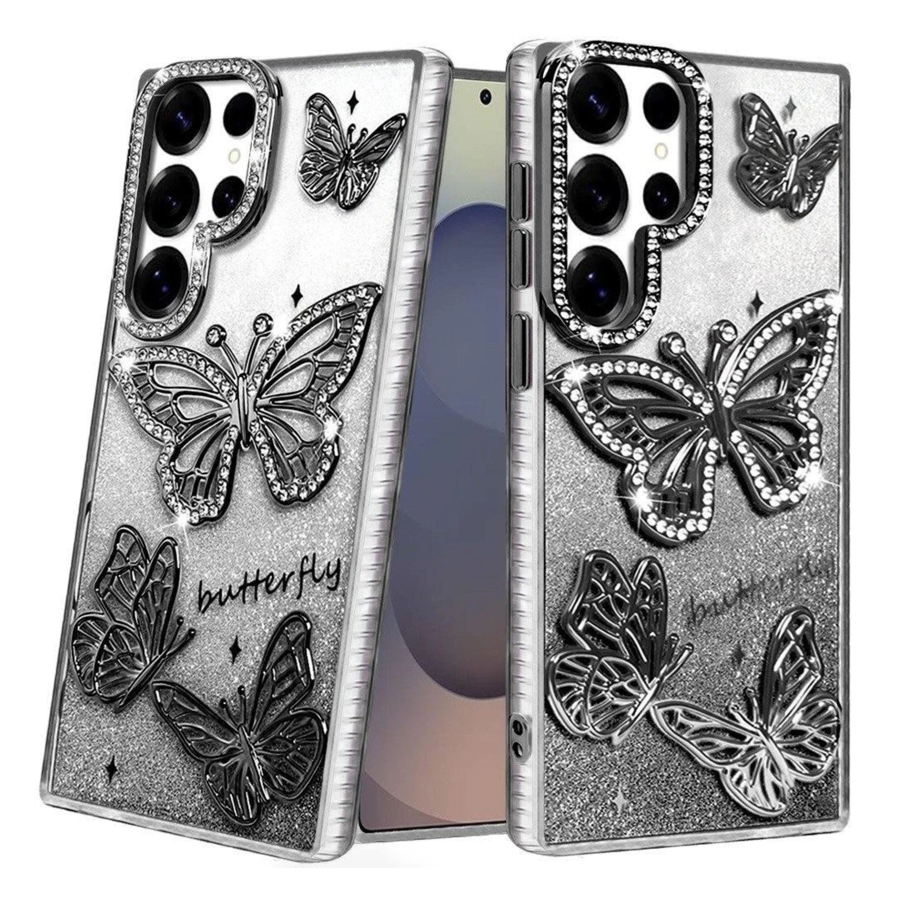 Kitcheniva - Bling Butterflies 3D Glitter Design Phone Case With Tempered Glass For Samsung Galaxy S26 Ultra - Black price history on PriceWatchPro