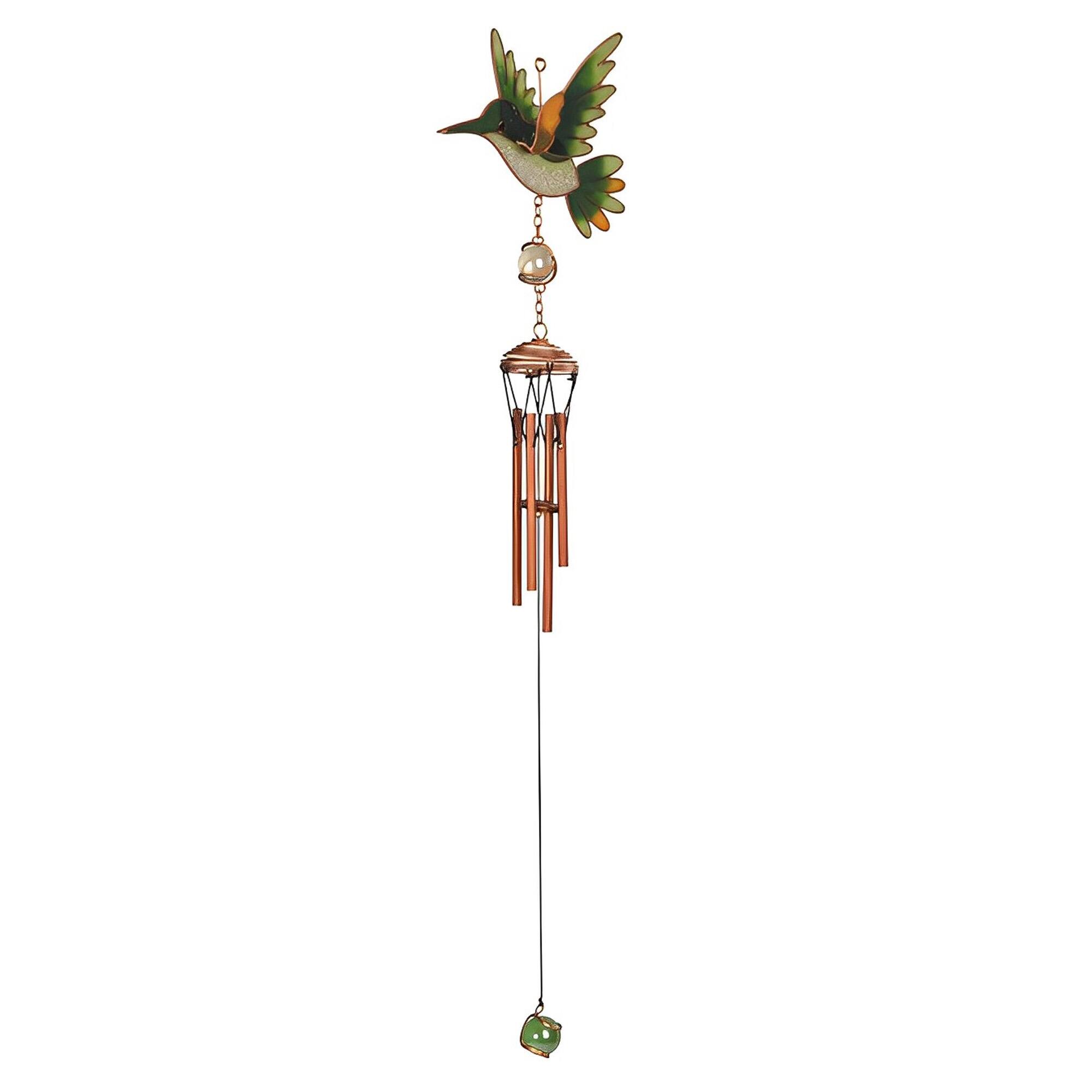 FC Design - 24" Long Hummingbird Copper and Gem Wind Chime Outdoor Patio or Garden Hanging Wind Chime Decoration - Multi-Color
