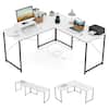 Front. Gymax - Gymax 95'' L-Shaped Reversible Computer Desk 2-Person Long Table Monitor Stand White - White, Black.