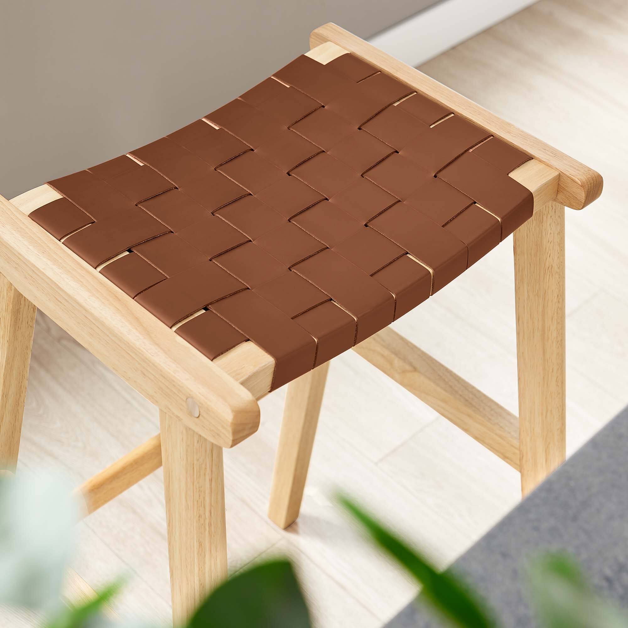 Alt View 1. Modway - Saoirse Leather Wood Bar Stool Set of 2 by Modway - Natural Brown.