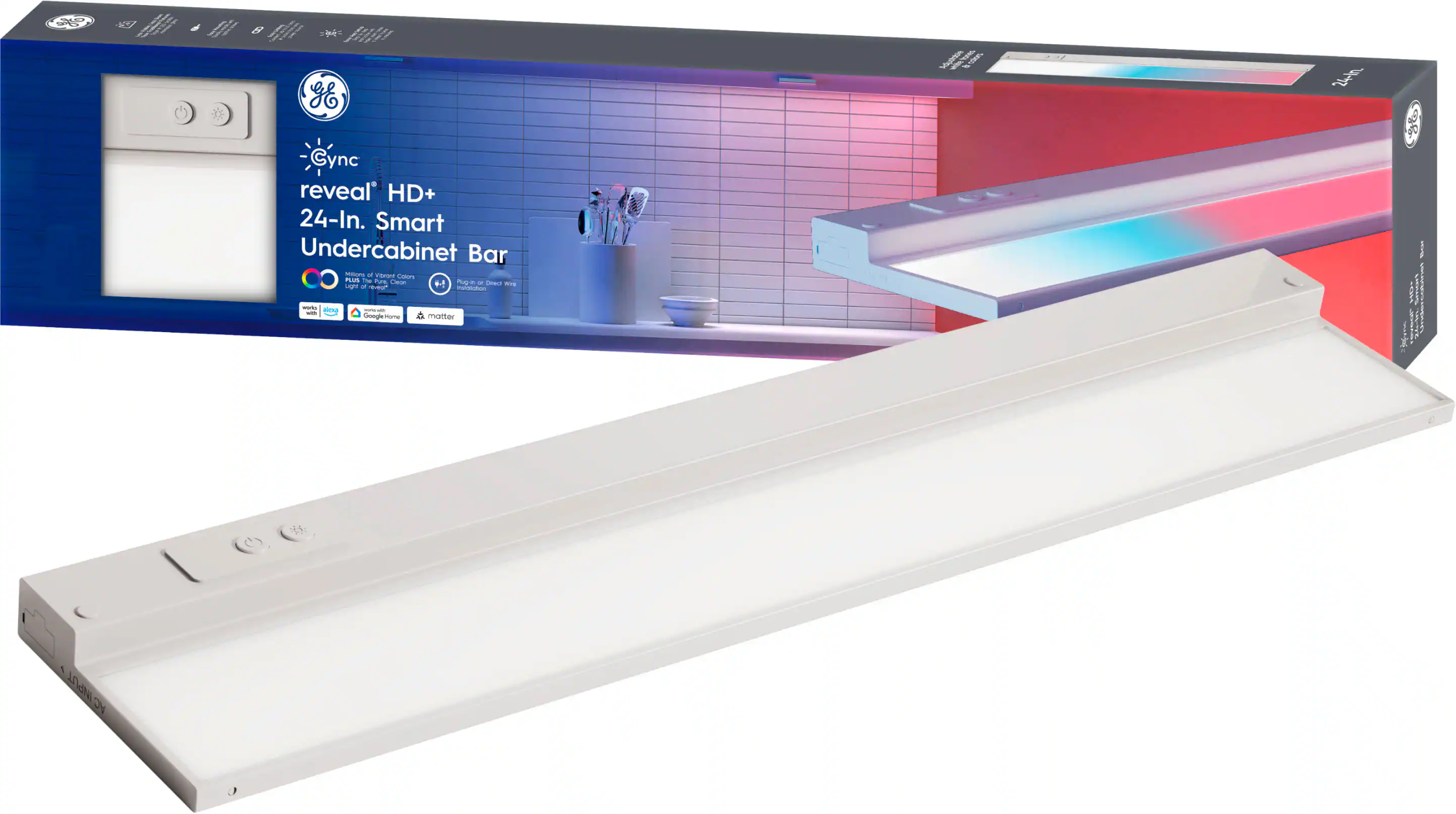 GE - Cync Reveal Smart LED Undercabinet Light Bar 24in - Color Changing - White