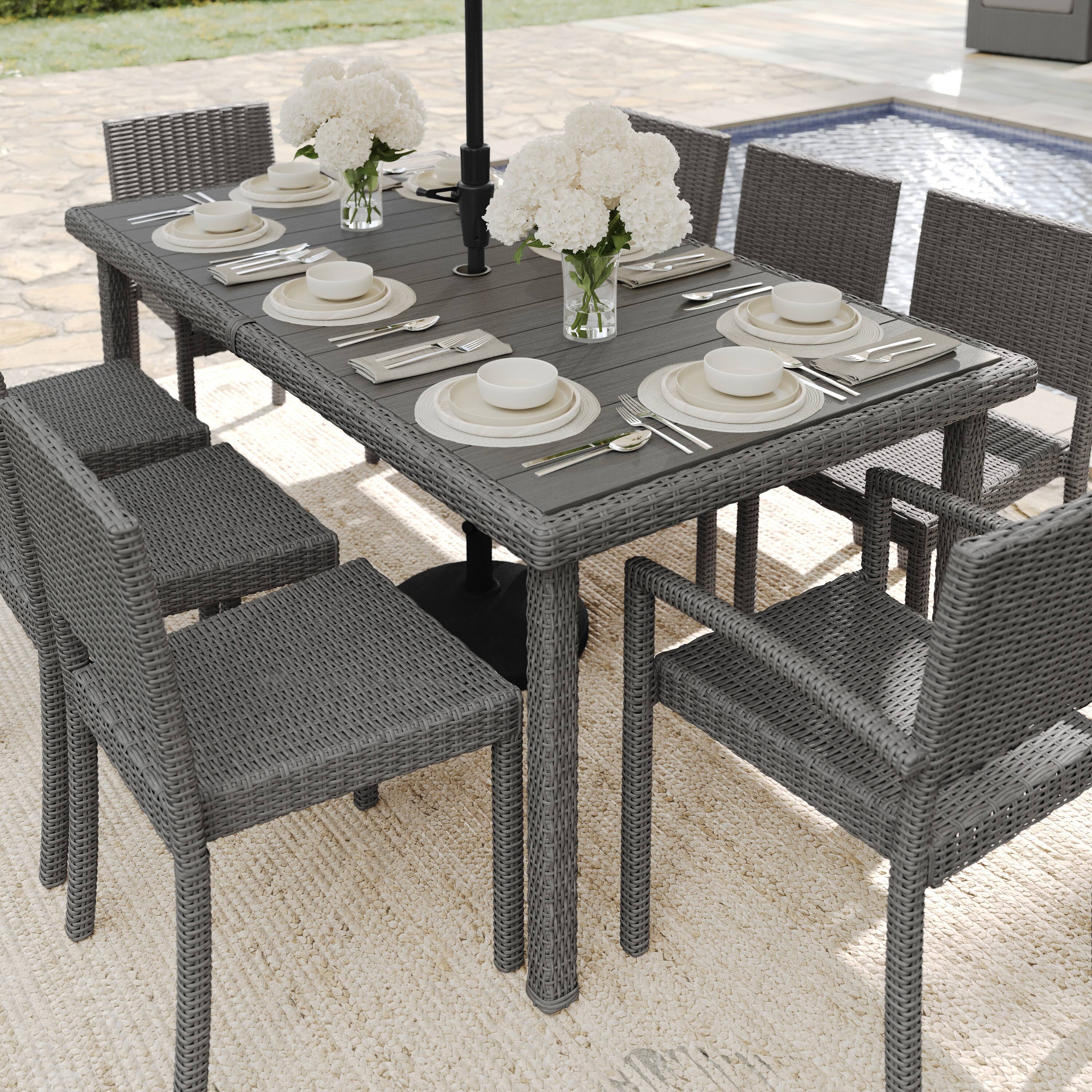 Alt View 5. Martha Stewart - Bedford 71" Outdoor Rattan Wicker Patio Table with Engineered Wood Top - Gray.