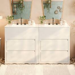 Loheer - 5 ft Double Sink Bathroom Vanity Set with Ceramic Sinks, Soft Close Drawers - White