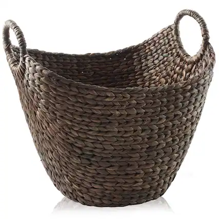 Front. Casafield - Large Water Hyacinth Boat Basket for Laundry - Espresso.