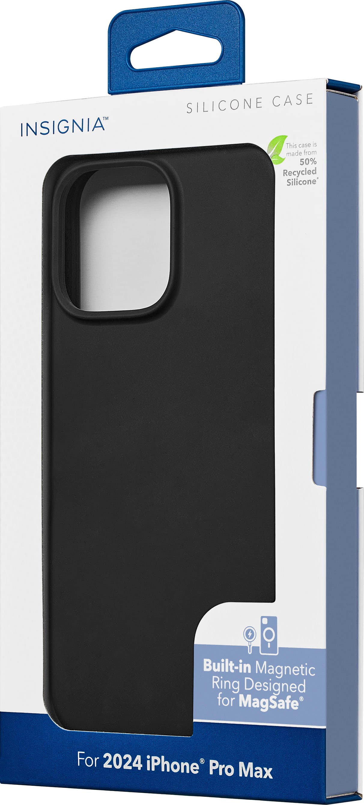 Insignia Silicone Case: This case is made from 50% recycled silicone. It features a built-in magnetic ring designed for MagSafe. It is compatible with the 2024 iPhone Pro Max.