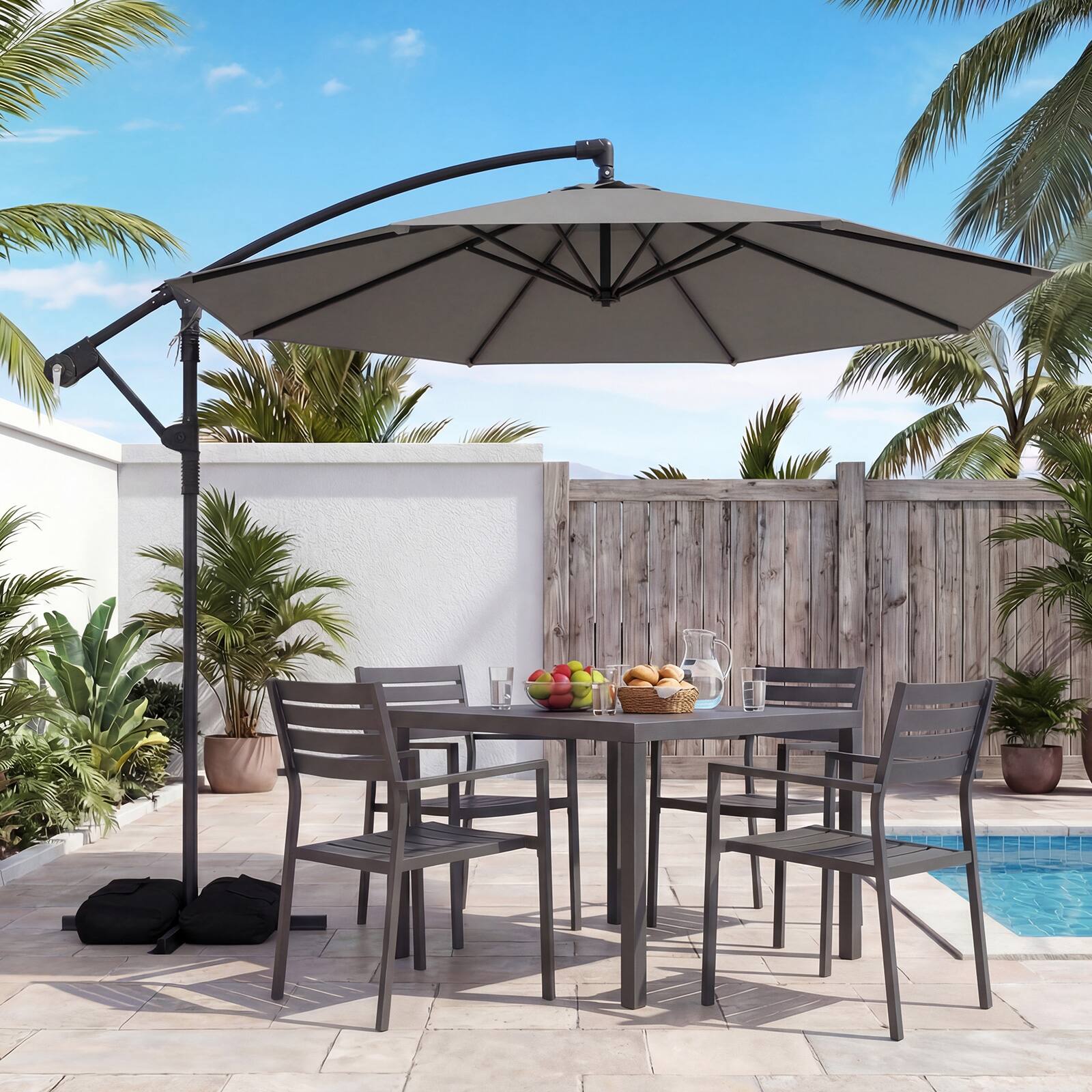 Alt View 1. Costway - Costway 10 FT Offset Hanging Umbrella with Base Patio Cantilever Umbrella 360° Rotation - Gray.