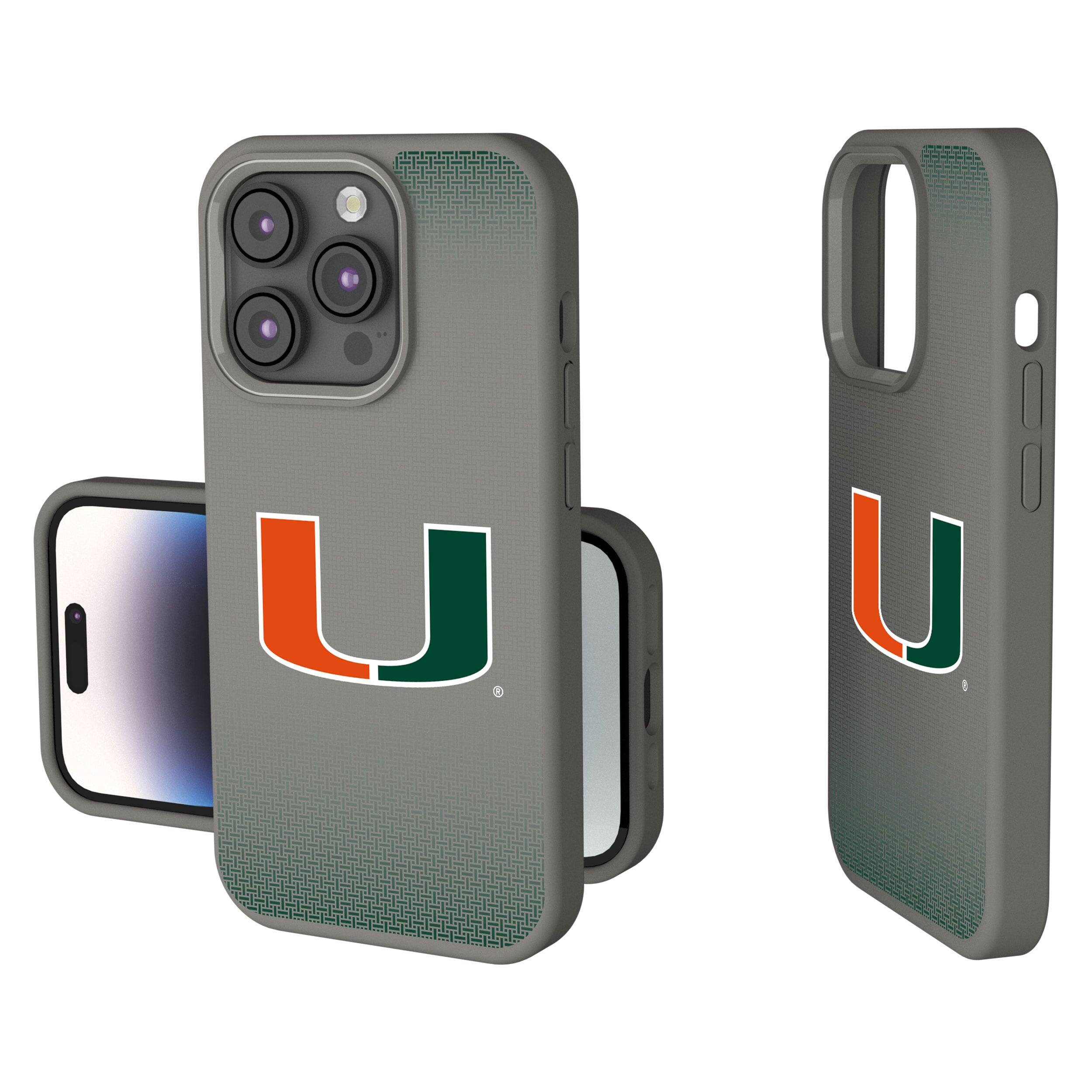 Front. Keyscaper - Miami Hurricanes Linen Logo iPhone Soft Touch Case - 15 Plus - Gray.