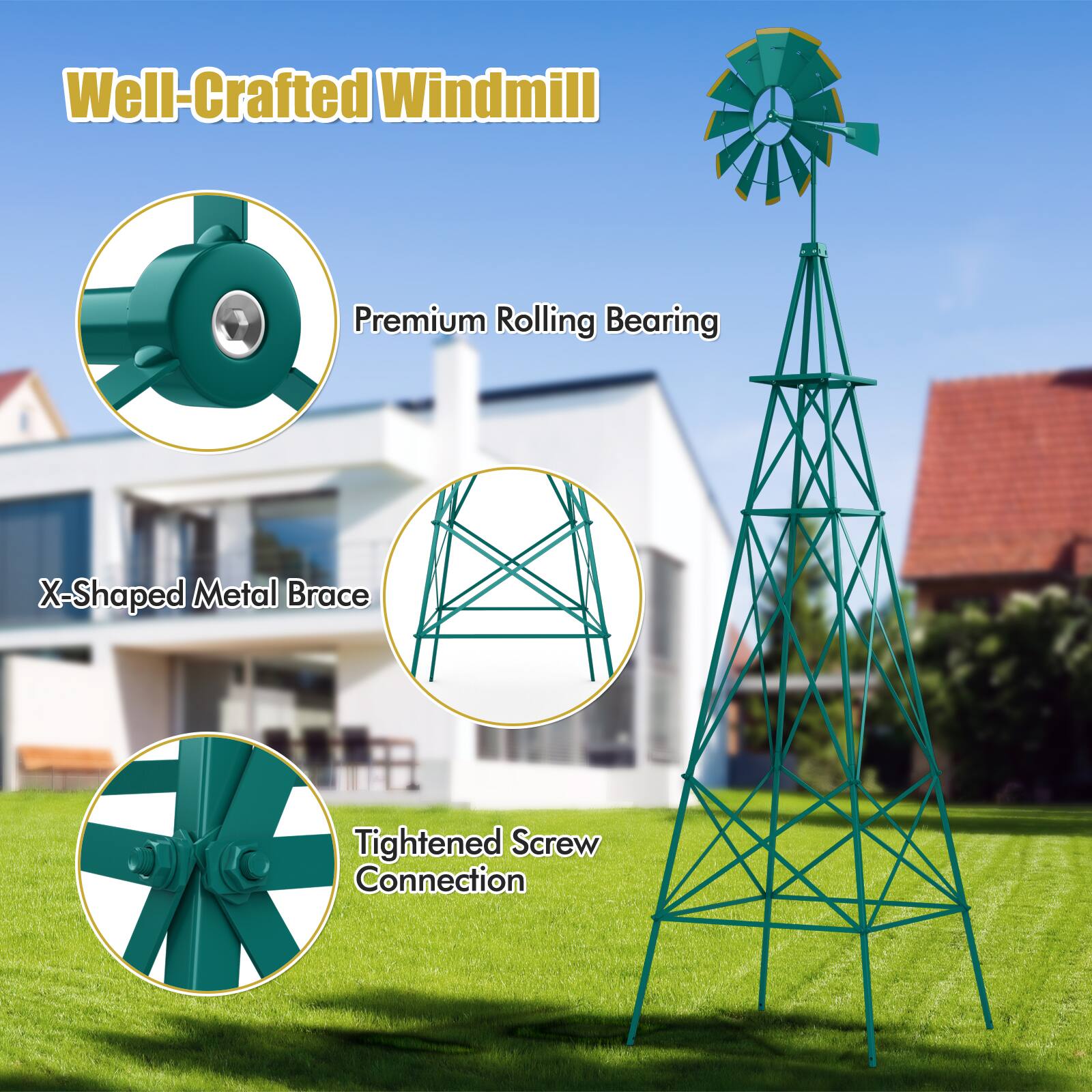 Well-Crafted Windmill Premium Rolling Bearing X-Shaped Metal Brace Tightened Screw Connection