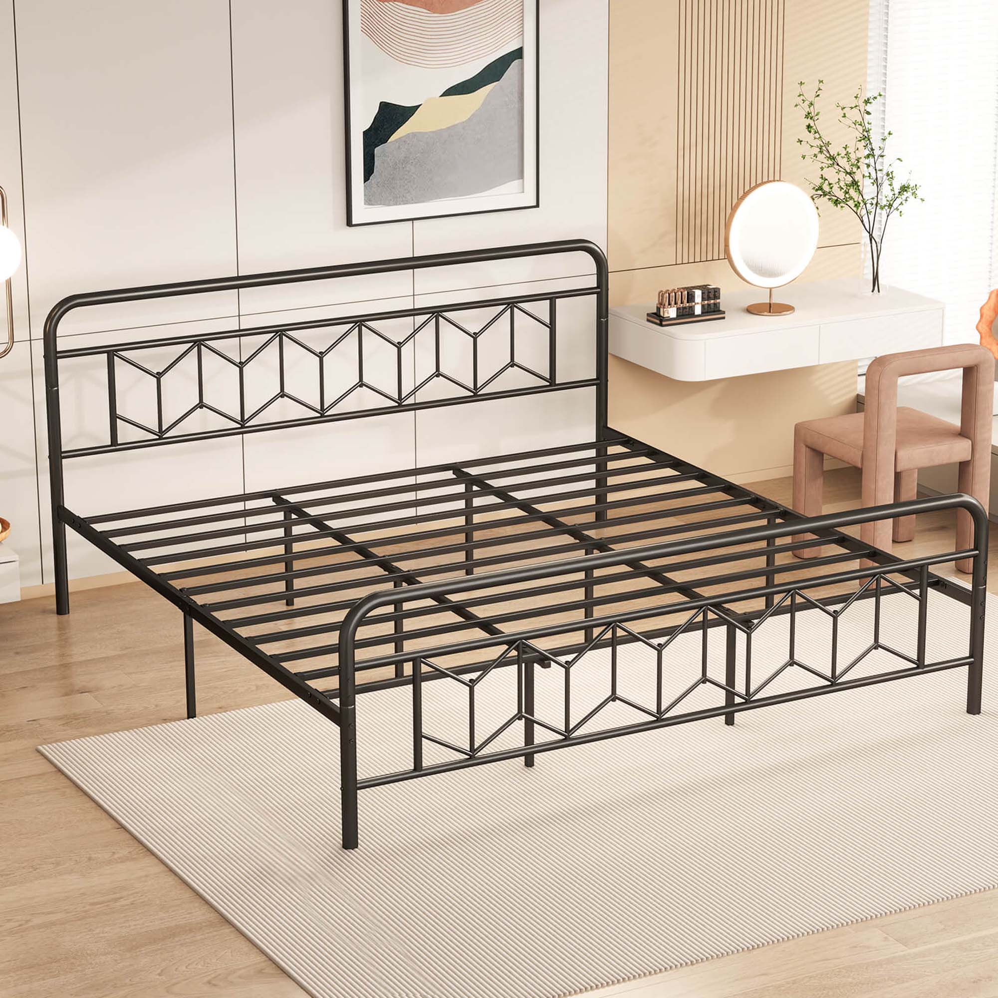 Alt View 9. Costway - Costway King Size Bed Frame Mattress Foundation with Headboard 12.5" Under-bed Storage Black - Black.