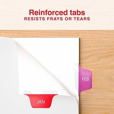 Reinforced tabs RESISTS FRAYS OR TEARS

FEB
JAN