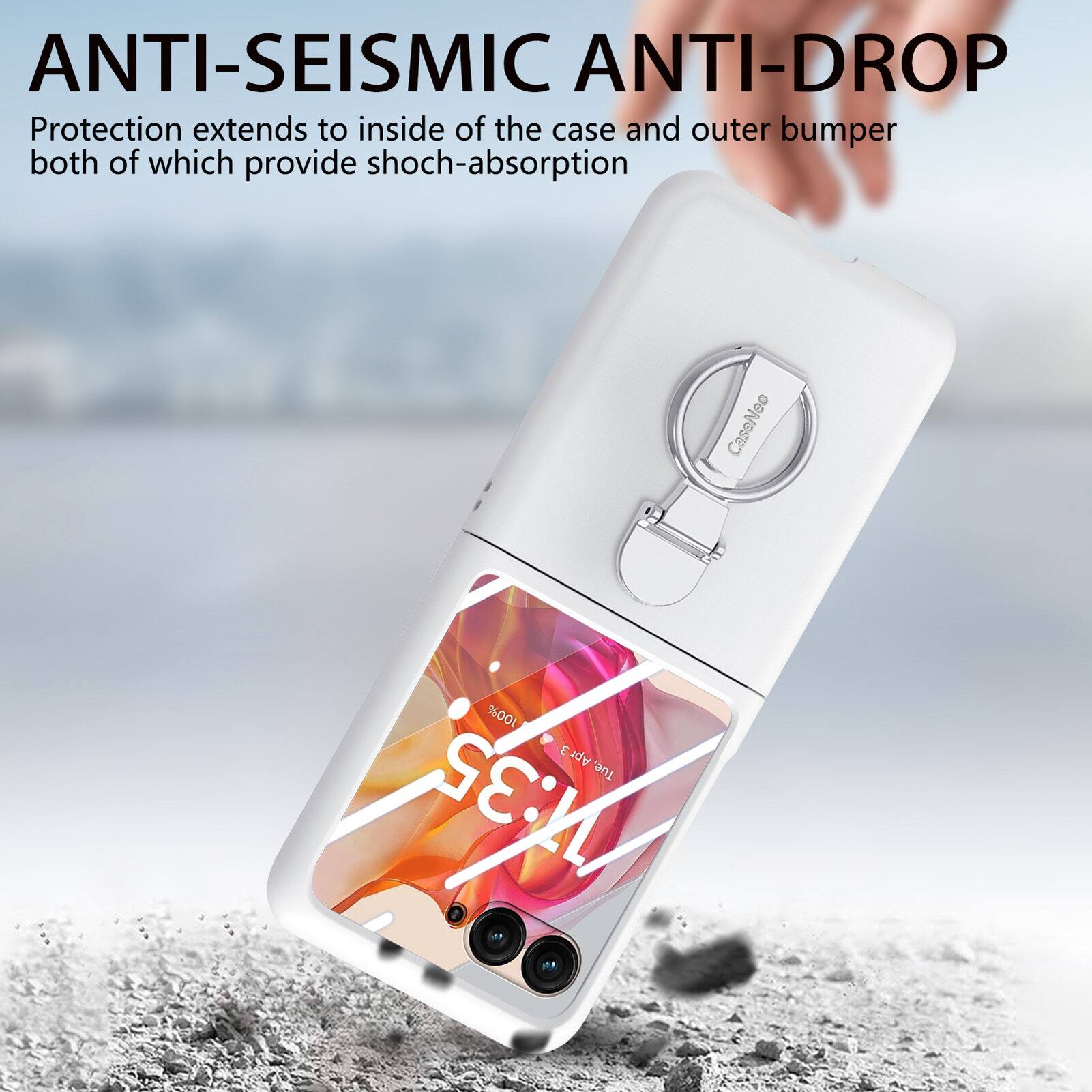 ANTI-SEISMIC ANTI-DROP Protection extends to inside of the case and outer bumper both of which provide shock-absorption. CaseNeo 100%