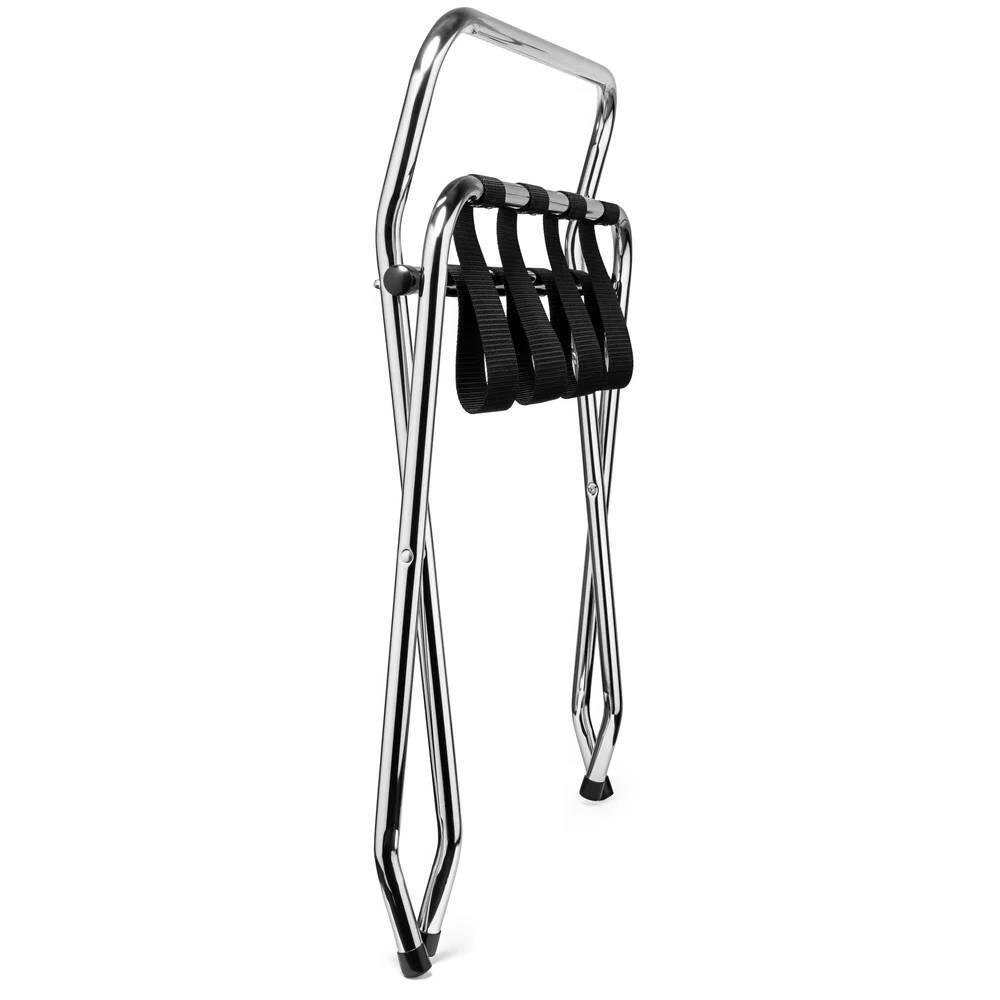 Angle. Hivvago - High Back Metal Folding Luggage Rack - Silver.
