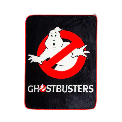 Front. Silver Buffalo - Ghostbusters Logo Raschel Throw Blanket | 45 x 60 Inches - Red.