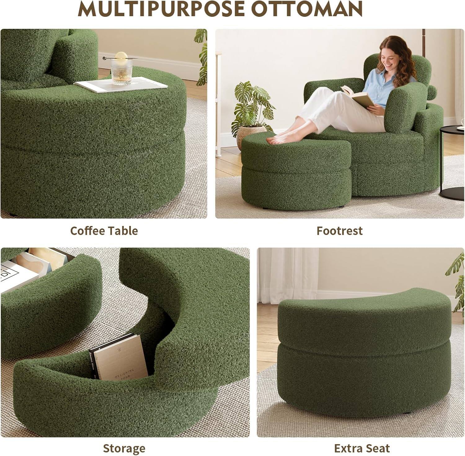 MULTIPURPOSE OTTOMAN

- Coffee Table
- Footrest
- Storage
- Extra Seat