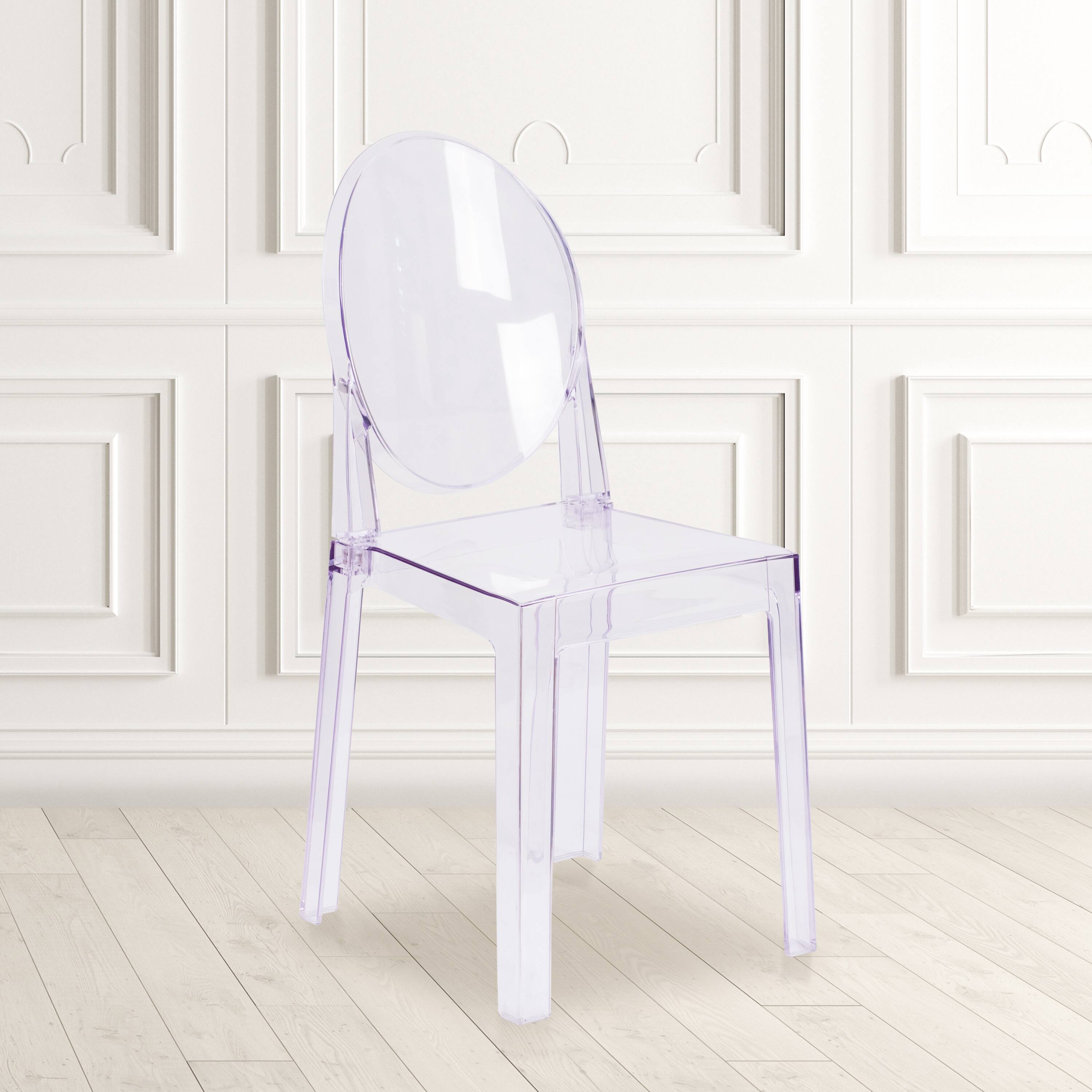 Alt View 2. Emma + Oliver - 4 Pack Ghost Chair with Oval Back - Transparent Crystal.