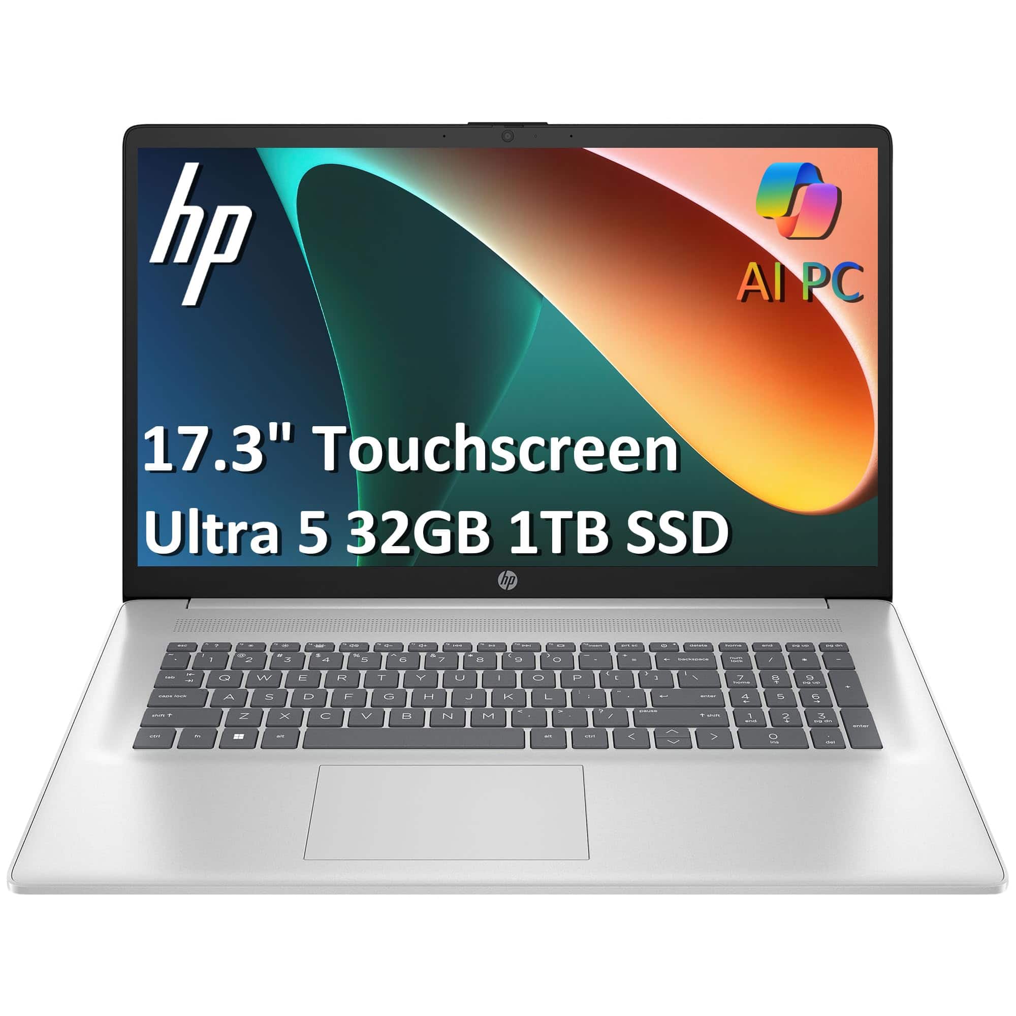 IST Computers - 2025 HP 17 Laptop AI PC (17.3" HD+ Touchscreen, Intel 12-Core Ultra 5 225U (> i7-1355U), 32GB DDR5 RAM, 1TB SSD) for Bus - Silver