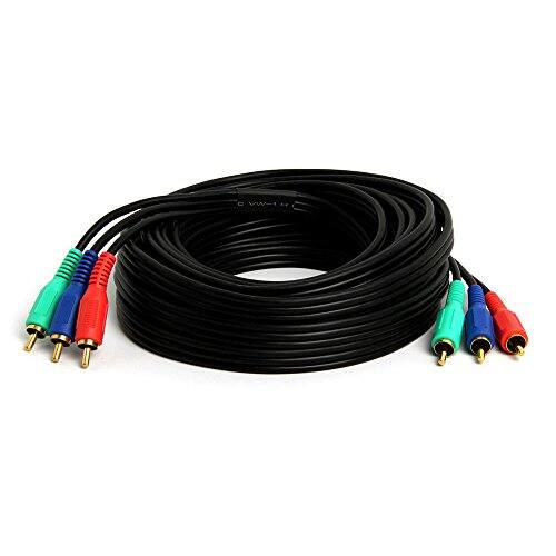 Angle. Cmple.com - 3 RCA Component Video Cable 12ft Black Male to Male Gold-Plated RGB HDTV Cord - Black.