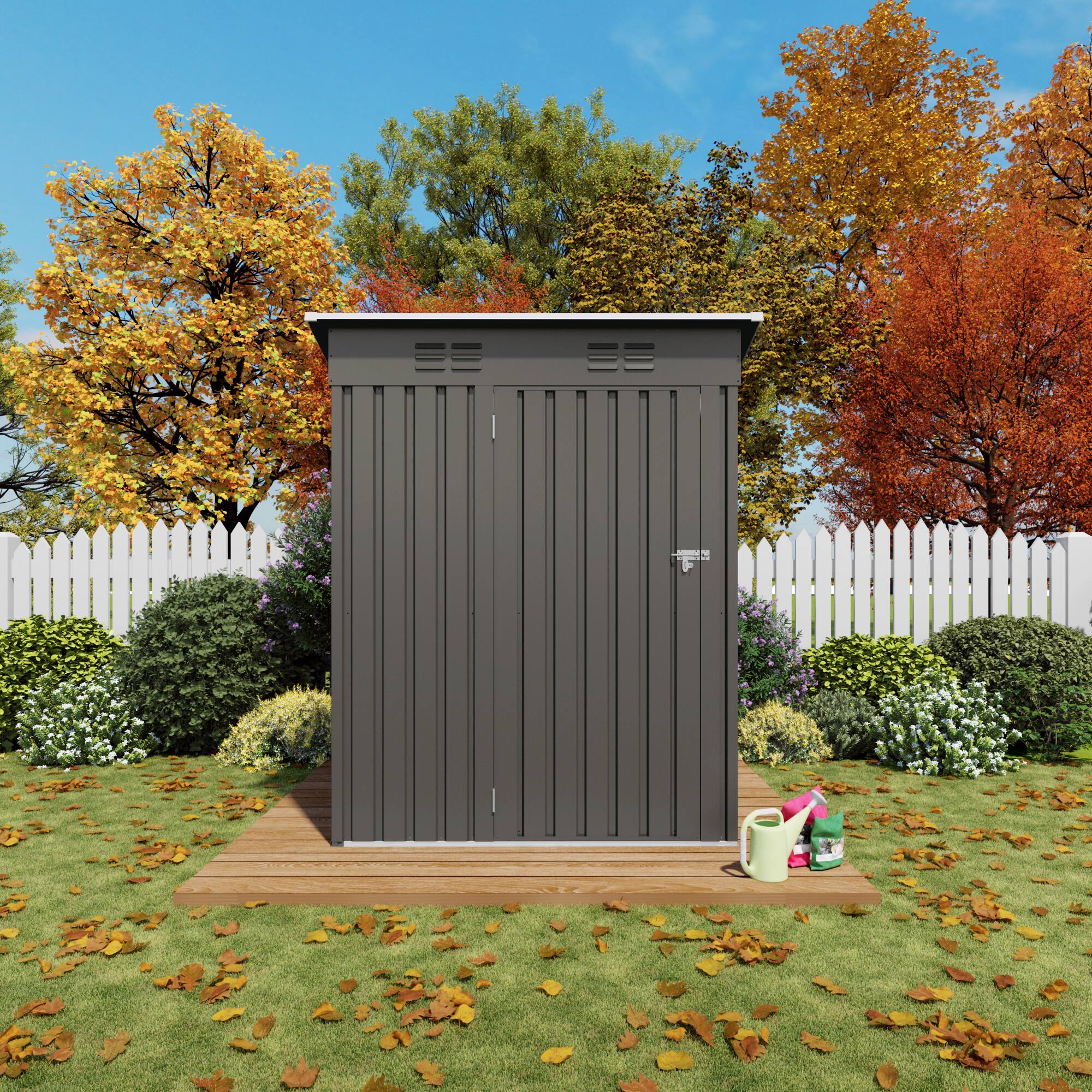 Alt View 7. Loheer - Loheer 5x3 Metal Outdoor Storage Shed Compact Garden Tool Shed with Lockable Door Gray.