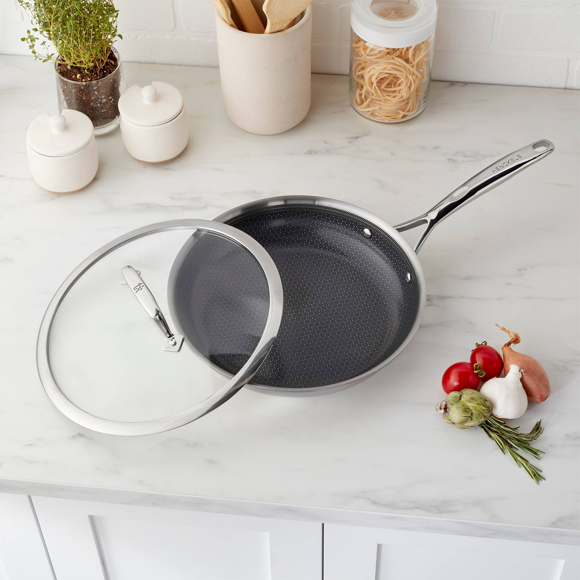 Alt View 2. Henckels - Henckels Paradigm Ceramic 10-inch Stainless Steel Dual Performance Fry Pan with Lid - Stainless Steel.
