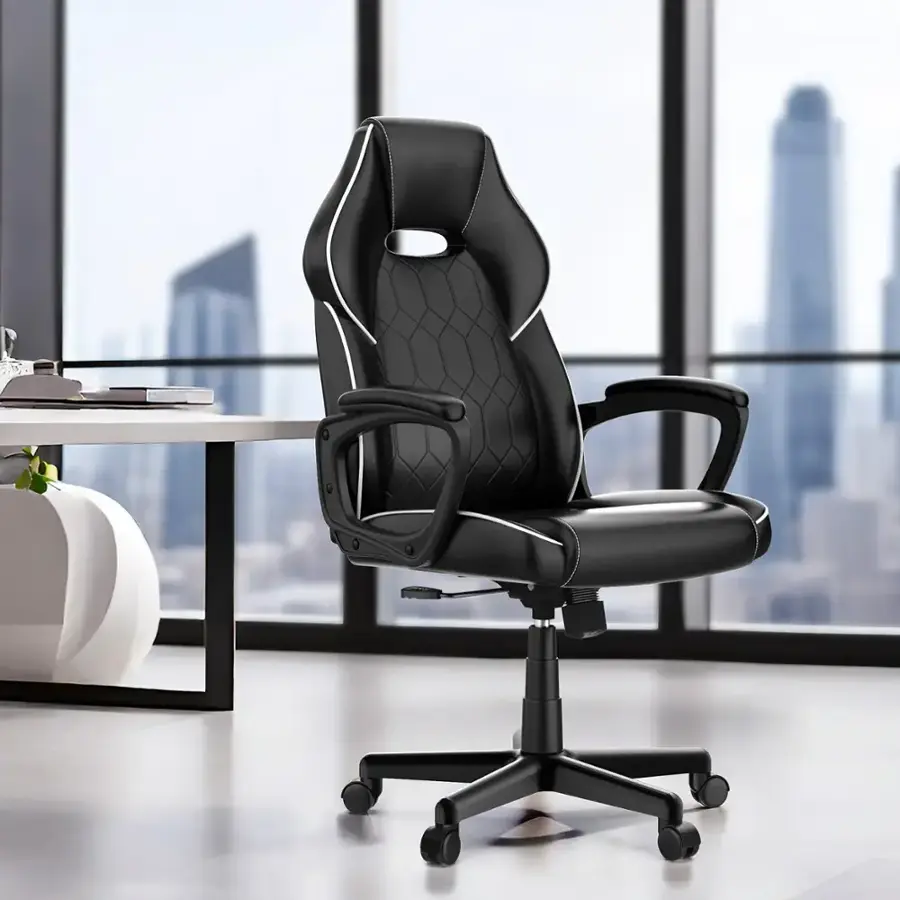 Alt View 14. ACGAM - Ergonomic Gaming Chair with Leather, Lumbar Support, Headrest, 360° Swivel, Adjustable Height & Tilt for Home Office - Black.