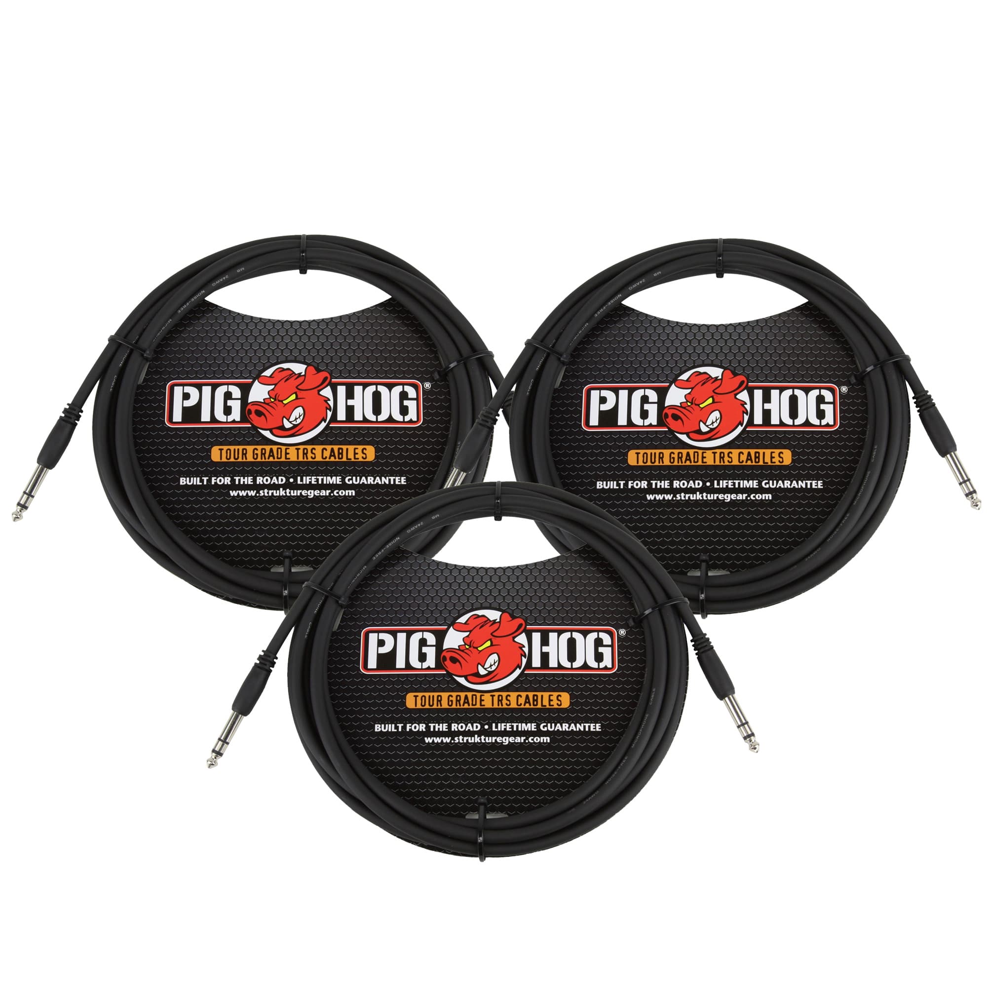 3x Pig Hog 10ft 1/4" TRS - 1/4" TRS Cable - Black