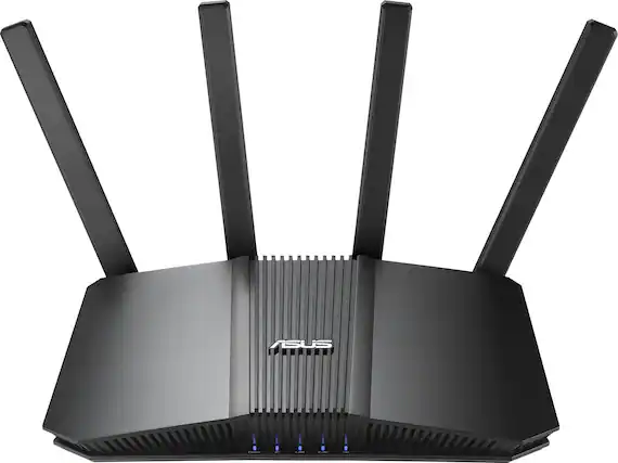 Front. ASUS - RT-BE82U BE6500 Dual-Band Wi-Fi 7 Router - Black.