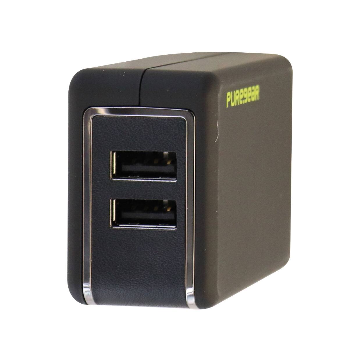 Angle. PureGear - Universal 24W/4.8A Dual USB Port Wall Charging Adapter - BLACK.