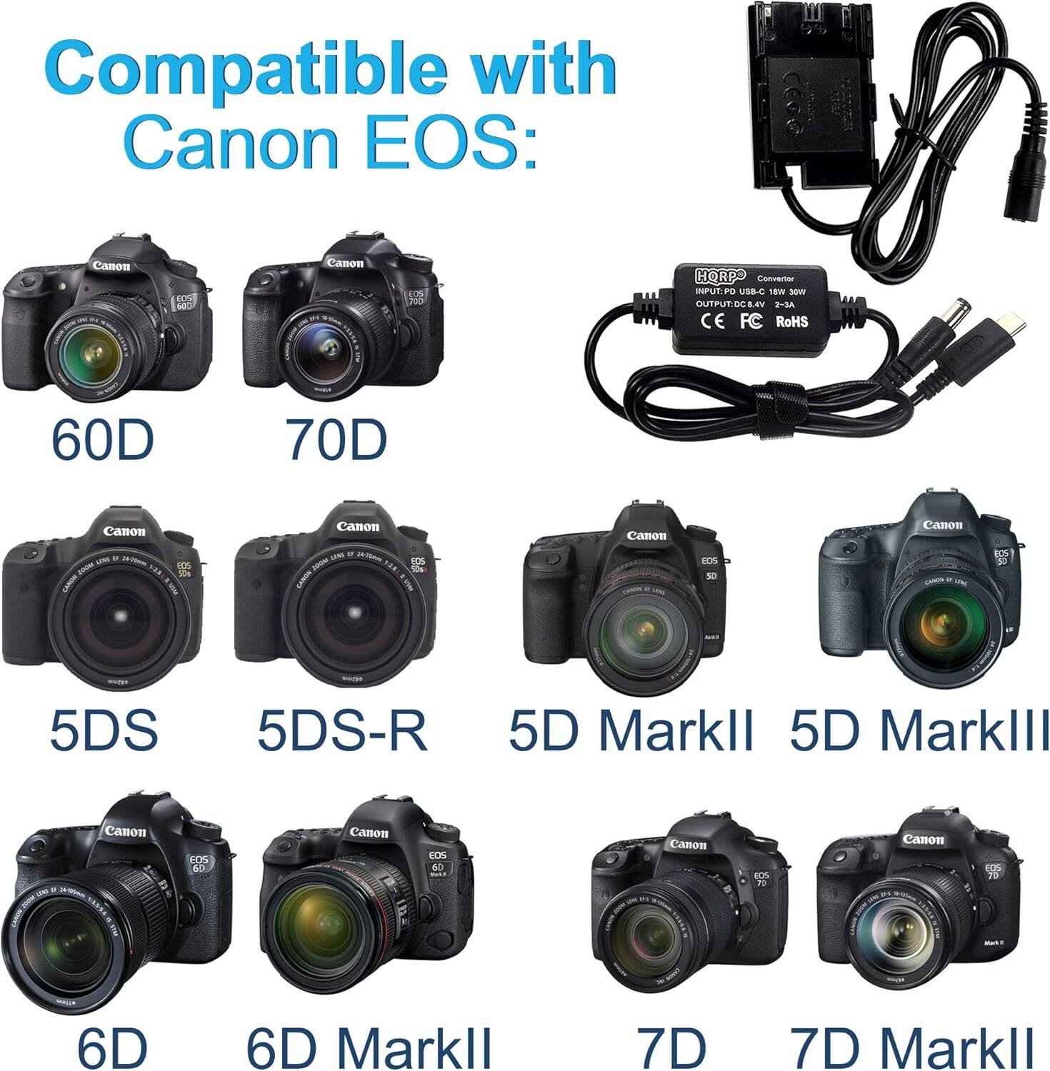 Compatible with Canon EOS:

- 60D
- 70D
- 5DS
- 5DS-R
- 5D MarkII
- 5D MarkIII
- 6D
- 6D MarkII
- 7D
- 7D MarkII