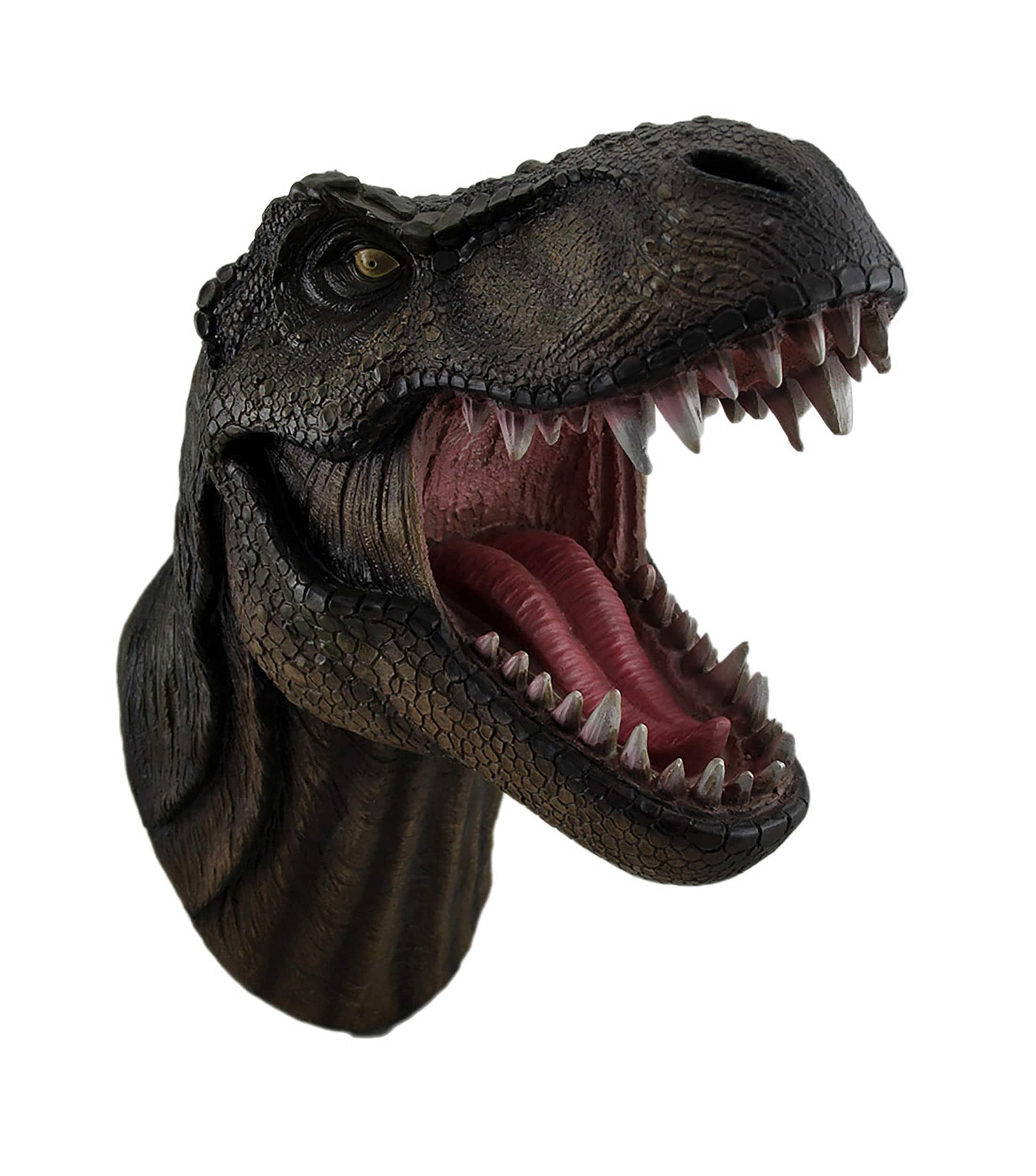 Zeckos - Jurassic Jaws Snarling Tyrannosaurs Rex Wall Mounted Dinosaur Head Bust Sculpture T-Rex Decor - Green