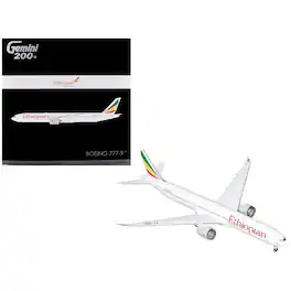 Boeing 777-9 Commercial Aircraft "Ethiopian Airlines" (ET-BBX) White with Stripes 1/200 Diecast Model by GeminiJets