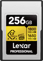 256 GB
1800 MB/s R
1650 MB/s W
CF express 4 A
400 MB/s
Lexar Professional