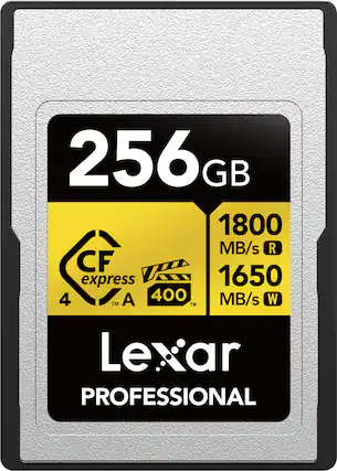 256 GB
1800 MB/s R
1650 MB/s W
CF express 4 A
400 MB/s
Lexar Professional