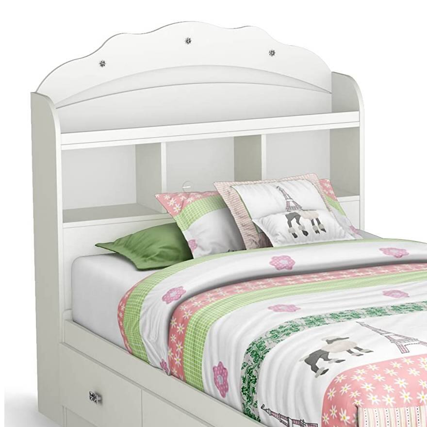 Left. Hivvago - Twin size Bookcase Headboard in White Wood Finish - white.