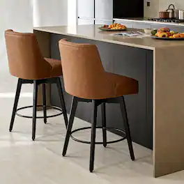 Dyonery - Counter Height Bar Stools Set of 2, Modern Swivel Barstools with Back and Wood Legs,26" H Kitchen Counter Stools - Brown