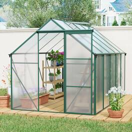 TinyHomie - 6 X 10FT Polycarbonate Greenhouse Raised Base and Anchor Aluminum Heavy Duty Walk-in Greenhouses in All Season